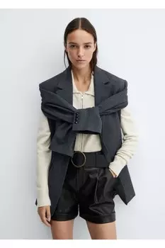 Шорты под кожу с поясом Mango, черный