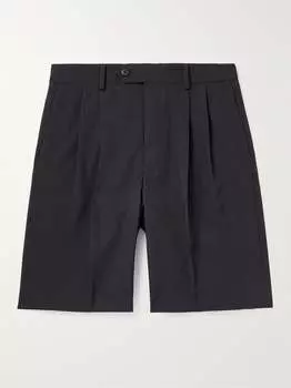 Шорты прямого кроя из шерсти и габардина со складками AURALEE, черный