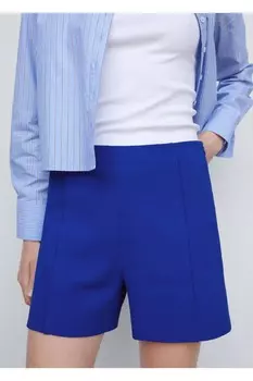 Шорты прямого кроя с высокой талией Mango, синий