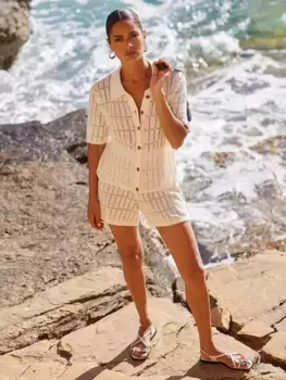 Шорты Ro&Zo Open Knit Cotton Blend, белый