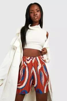 Шорты с абстрактной плиссой Boohoo, коричневый