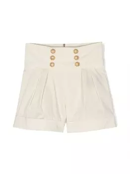 Шорты с декоративными пуговицами и складками Balmain Kids, нейтральный цвет