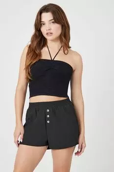 Шорты с дельфиновым краем на пуговицах спереди Forever 21, черный