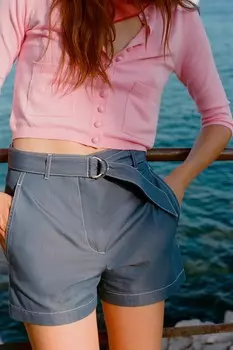 Шорты с контрастной отстрочкой и поясом ZARA, синий