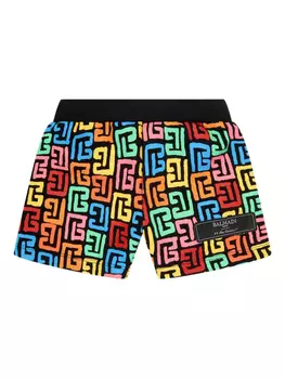 Шорты с монограммным принтом Balmain Kids, черный