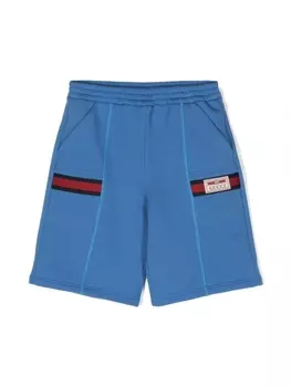 Шорты с нашивкой-логотипом и отделкой Web Gucci Kids, синий