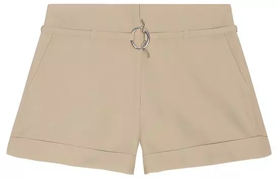 Шорты с отворотом и поясом на талии GANNI, Light Khaki