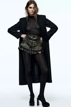 Шорты с пайетками ZARA, черное золото