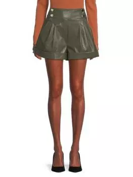 Шорты с Подвернутыми Манжетами Tanya Taylor Greta из искусственной кожи, olive