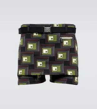 Шорты с поясом жаккардовые Prada, Felce