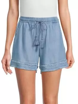 Шорты с потертостями и завязками с высокой посадкой Saks Fifth Avenue, индиго
