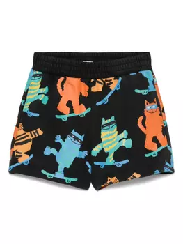 Шорты с принтом кошек Stella McCartney Kids, черный
