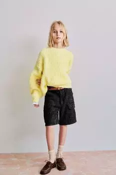 Шорты с узором и карманами ZARA, черный