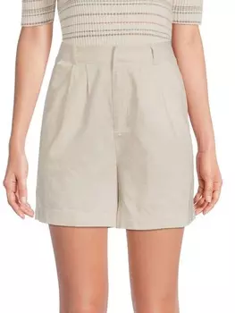 Шорты с Высокой Посадкой Saks Fifth Avenue из смеси льна и хлопка, natural cream