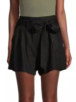 Шорты с Высокой Талией Emmie Rose из смесового льна, черный