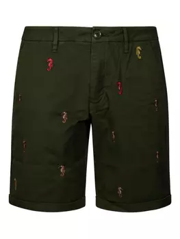 Шорты с вышитым морским коньком Sun68, зеленый
