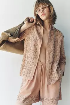 Шорты с вышивкой бисером ZARA, марсала