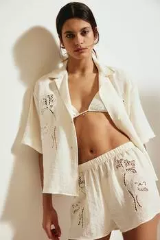 Шорты с вышивкой ришелье H&M, бежевый