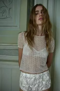 Шорты с вышивкой ZARA, жемчужно-белый