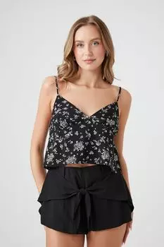Шорты с высокой посадкой и завязкой спереди Forever 21, черный
