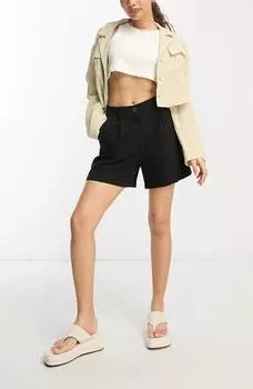 Шорты с высокой посадкой из ткани со льном Asos Design Petite Dad, черный