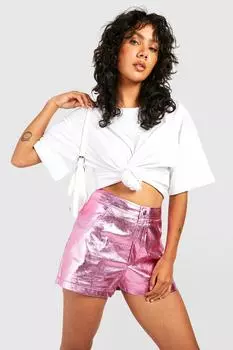 Шорты с высокой посадкой металлик Boohoo, розовый