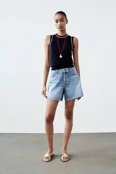 Шорты с высокой посадкой z1975 свободного кроя ZARA, средний синий
