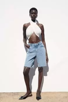 Шорты с высокой посадкой z1975 ZARA, средне-синий