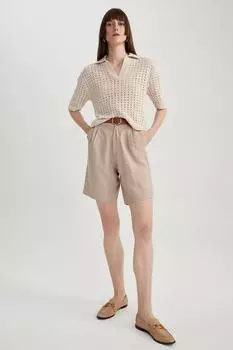 Шорты с высокой талией DeFacto, бежевый