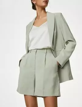Шорты с высокой талией и складками спереди Marks & Spencer, мягкий зеленый