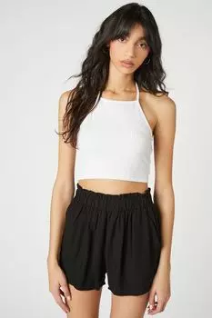 Шорты с высокой талией в бумажном пакете Forever 21, черный
