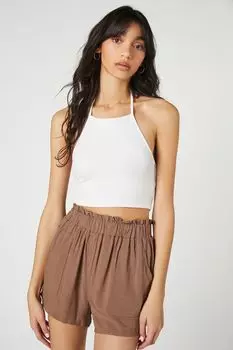 Шорты с высокой талией в бумажном пакете Forever 21, хаки