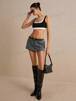 Шорты с заниженной талией, однотонные брюки прямого кроя, сексуальные шорты с заниженной талией и завязками для лета, брюки-карго, офисная одежда Poselle, серый