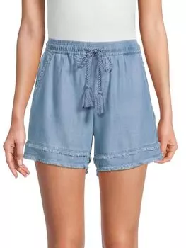 Шорты с Завышенной Талией и Бахромой Saks Fifth Avenue на кулиске, indigo