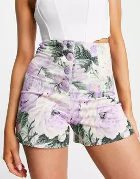 Шорты с завышенной талией на пуговицах ASOS DESIGN с ярким цветочным принтом ASOS DESIGN