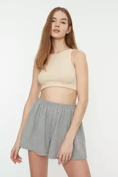 Шорты - Серый - Нормальная талия Trendyol, серый