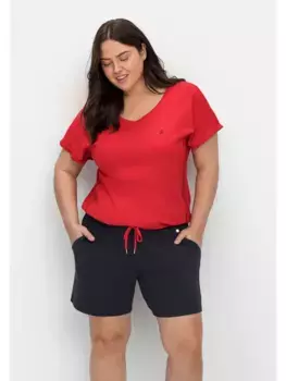 Шорты Sheego "Большие размеры" с контрастными деталями из мягкого интерлока, цвет морской волны