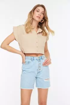 Шорты – синие – нормальная талия Trendyol, синий