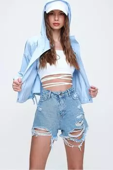 Шорты - Синие - Высокая талия Trend Alaat Stili, синий