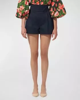 Шорты со складками и завязками на талии с высокой посадкой Carolina Herrera, цвет Midnight