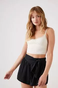 Шорты со средней посадкой и завязками на талии Forever 21, черный