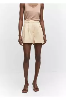 Шорты со средней талией на крючке Mango, бежевый