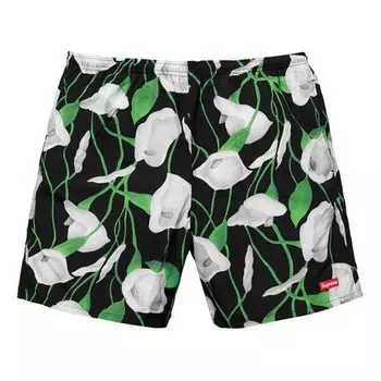 Шорты ss18 nylon water short flowers casual shorts black Supreme, черный