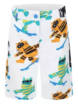 Шорты Stella McCartney Kids с кошачьим принтом, белый