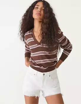 Шорты Stradivarius D75 из денима с рваными краями белого цвета