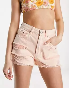 Шорты Stradivarius Denim With Rips In Washed, светло-розовый