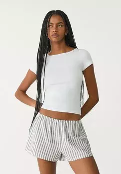 Шорты STRIPED FLOWING Stradivarius, бежевый