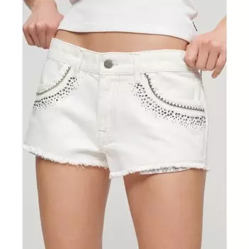 Шорты Superdry Diamante Embellish Regular Waist Denim, белый