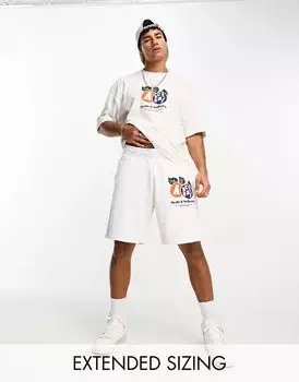 Шорты свободного кроя ASOS Actual светло-белого цвета с фруктовым принтом Health & Wellbeing