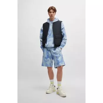 Шорты свободного кроя из хлопковой махры с сезонным принтом Hugo, цвет Light Blue